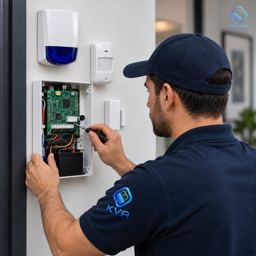 Instalación de central de alarma y sensores