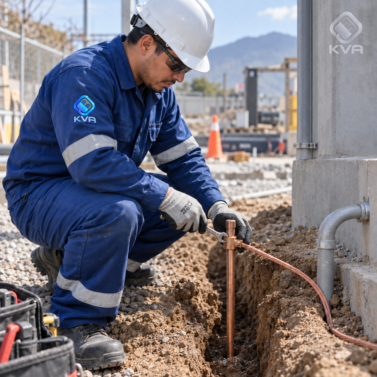 Técnico de KVARETIE realizando medición de sistema de puesta a tierra